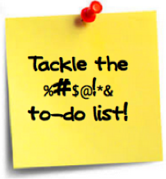 Yellow sticky note with Tackle the damn to-do list!